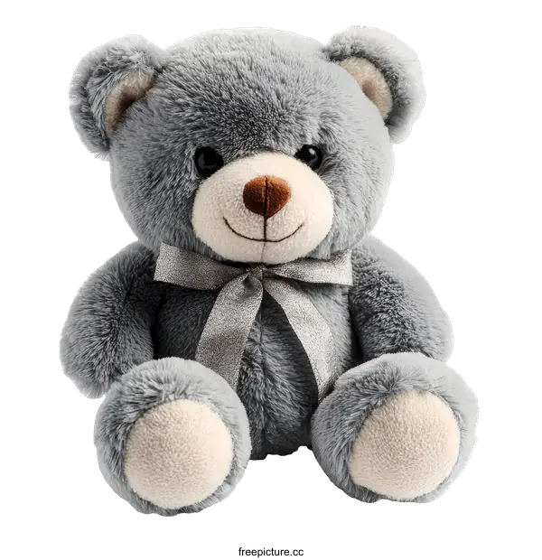 [Transparent Background PNG]Adorable Grey Teddy Bear Sitting Pose