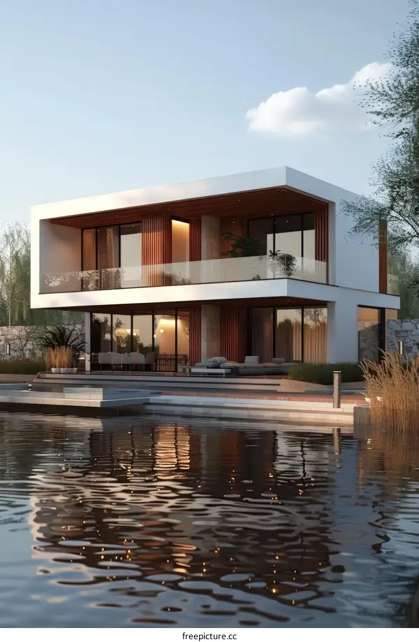Modern House Exterior with Water Feature