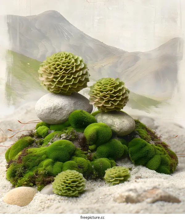 Zen Garden with Moss and Stones