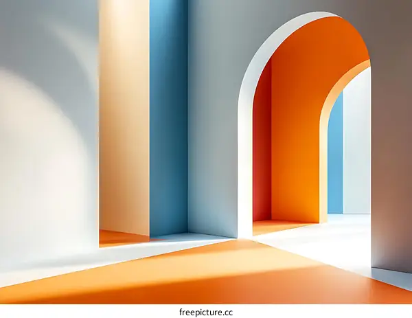 Minimalist Interior Design with Arched Doorways and Colorful Walls