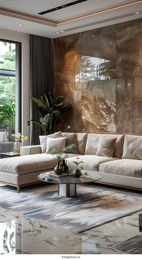 The living room is decorated in a modern and simple style