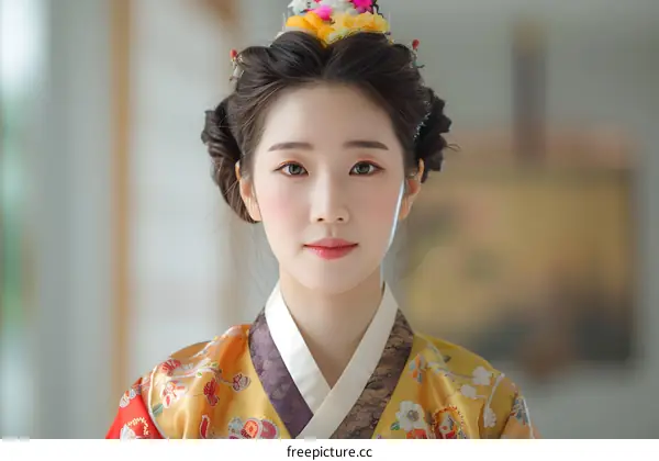 Korean Woman in Traditional Hanbok Dress