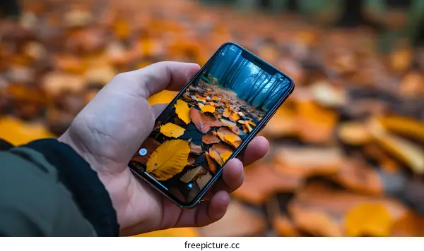 Person Holding Smartphone with Forest Image