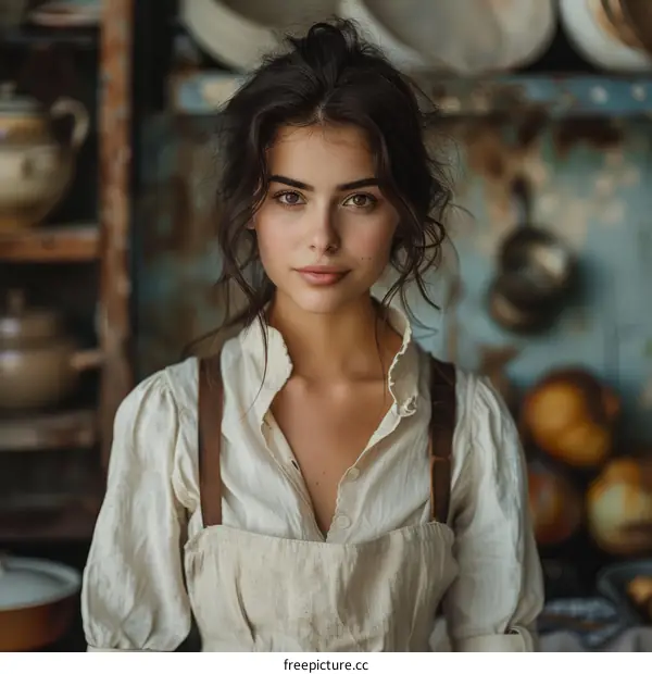 Portrait of a Beautiful Young Woman Wearing a White Dress