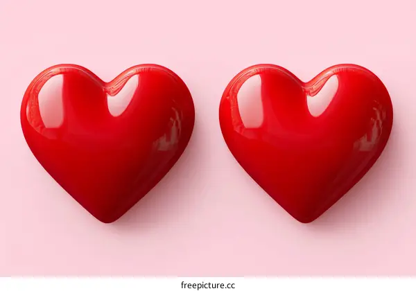 Two Red Hearts on Pink Background