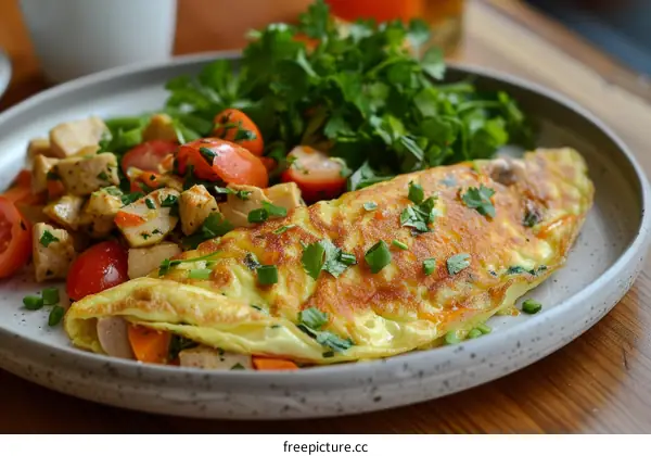 omelette with vegetables and salad