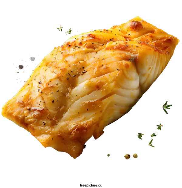 [Transparent Background PNG]Grilled white fish fillet on white background
