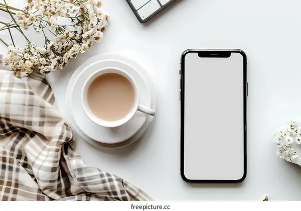 Flat Lay Coffee Cup Phone Flowers