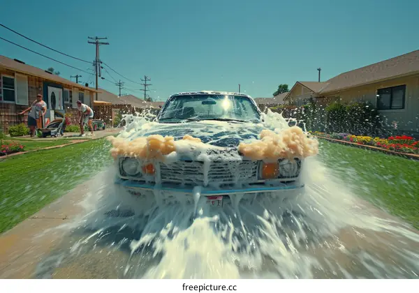 Car wash in the driveway