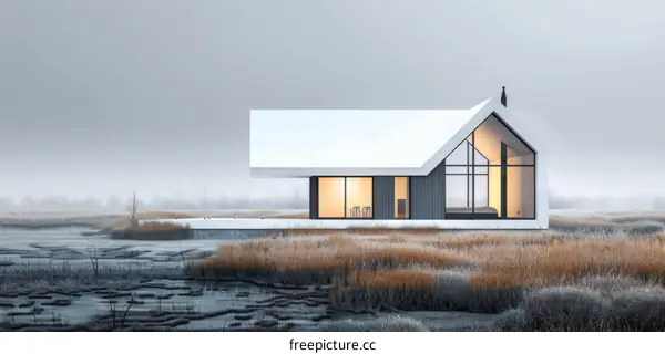 Small House in the Middle of a Lush Grass Field