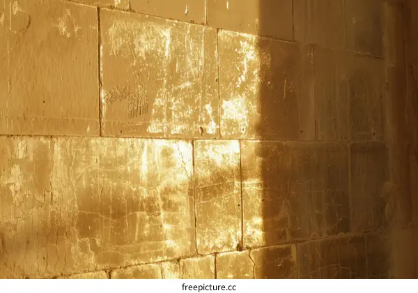 rays of light shining through a stone wall