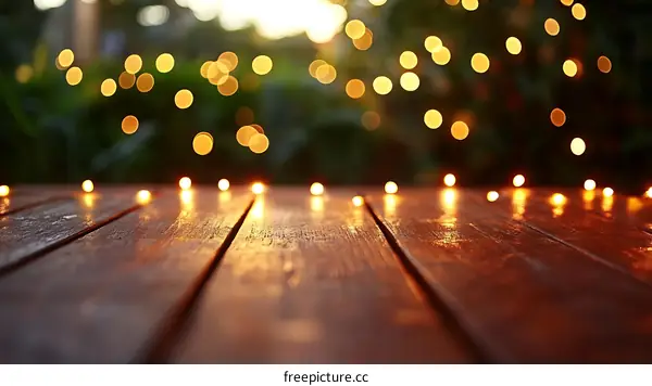 Warm Evening Lights on Wooden Tabletop