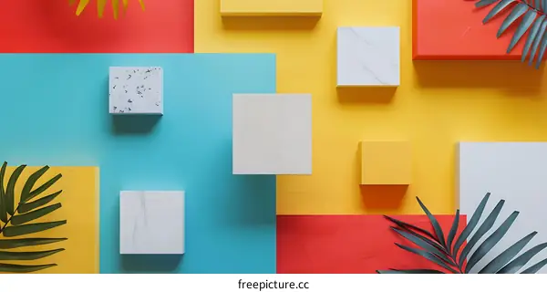 Abstract Geometric Background with Palm Leaves