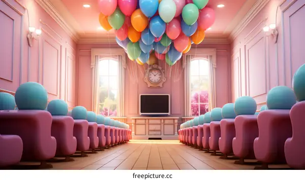 Pink Playroom with Balloons and Chairs