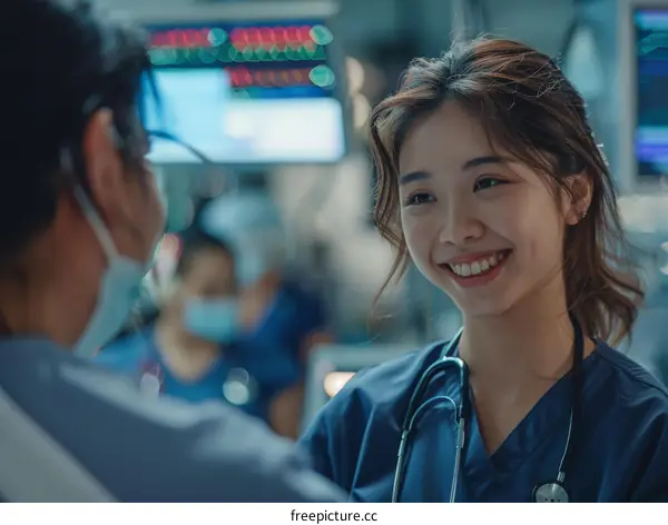 Asian female doctor talking to a patient
