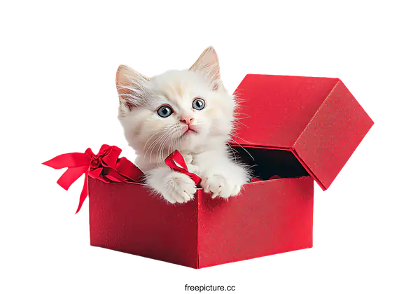 [Transparent Background PNG]Cute Kitten in a Red Gift Box