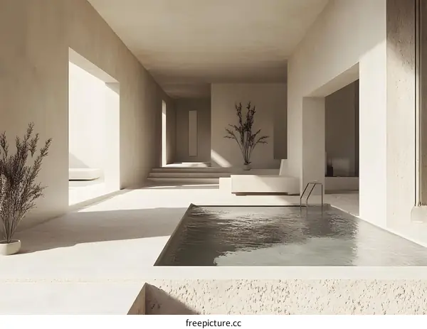 Minimalist Poolside Design with Beige Tones