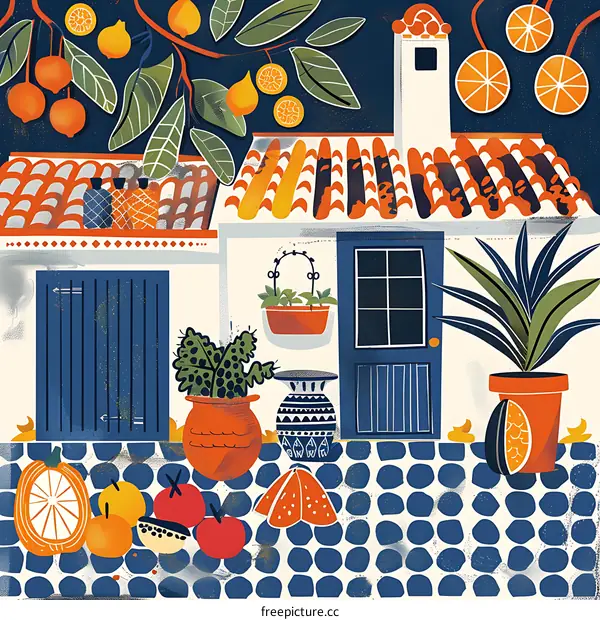 Mediterranean House with Citrus Tree and Patio