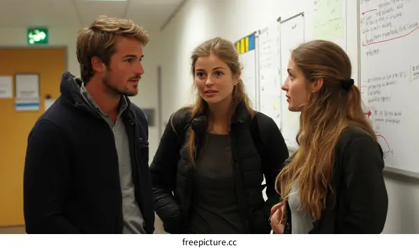 Three young adults in conversation