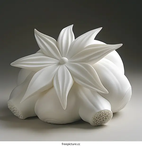 A ceramic sculpture of a flower on top of a bulb
