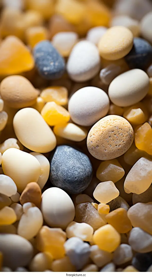 Close-up of Smooth, Round Pebbles on a Beach