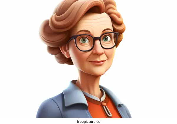 An elderly woman with glasses smiles happily