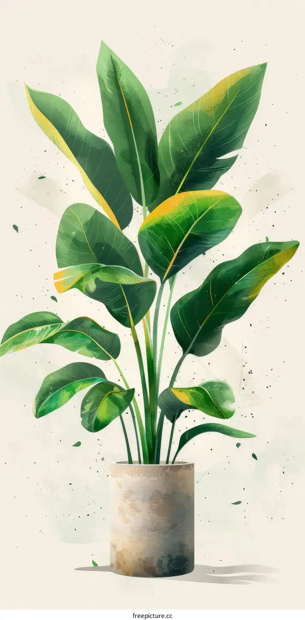 Potted Bird of Paradise Plant with Green and Yellow Leaves