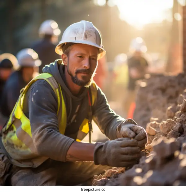 Male construction worker wearing hardhat and safety vest
