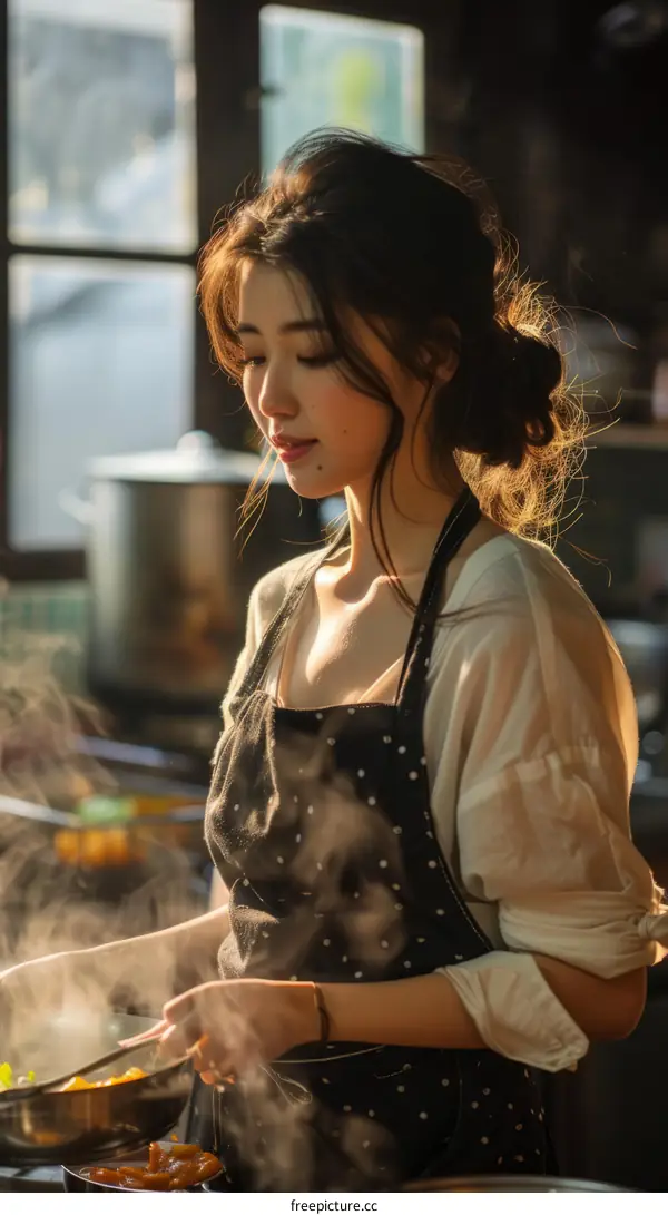 Young Woman Cooking in Kitchen