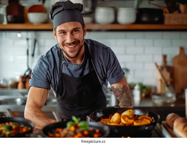 Portrait of a happy male chef in a commercial kitchen