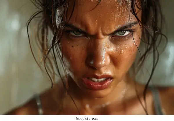 Close Up Portrait of a Woman After Intense Exercise