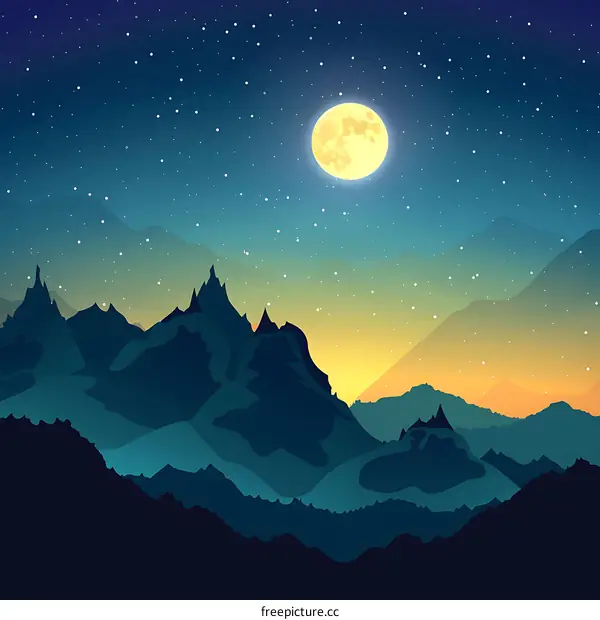 Night Sky with Full Moon over Mountain Range