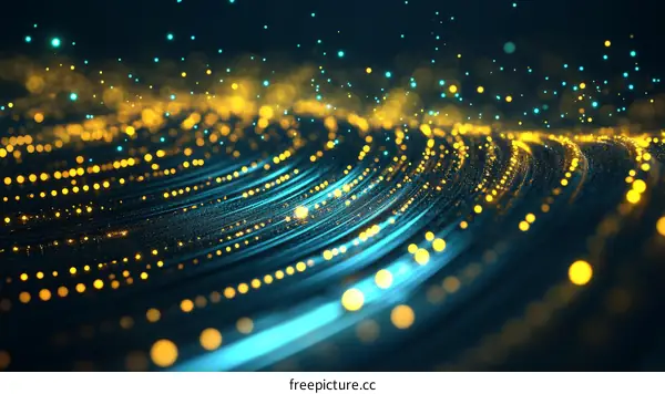 Abstract Digital Wave with Golden Particles