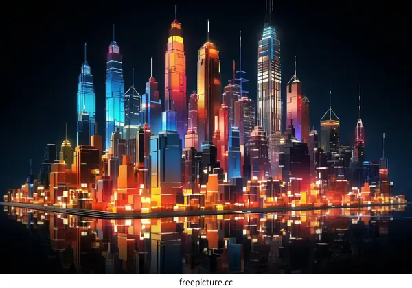 Futuristic Cityscape in Vibrant Colors Illustrated