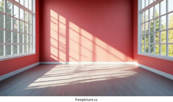 Empty Room with Coral Walls and Sunlight