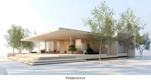 Modernist Villa With Large Windows And Terrace