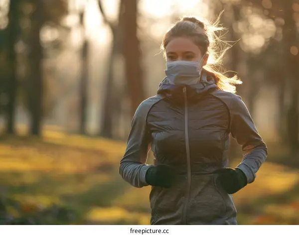 Young woman exercising alone in a park during the coronavirus pandemic