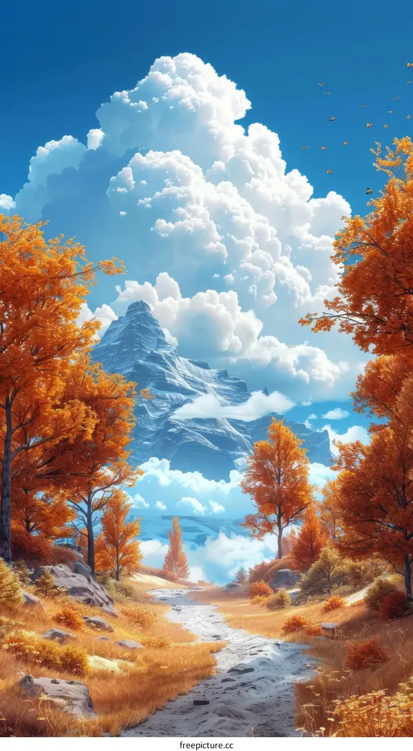 Autumn Panorama: Tranquil Mountain Road Amidst Colorful Foliage