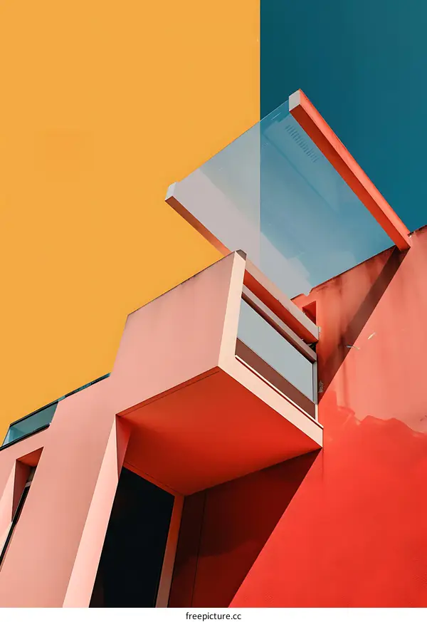 Modern Architecture Building With Red Walls And Glass Canopy