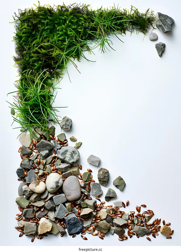 Green Moss and Stones on White Background
