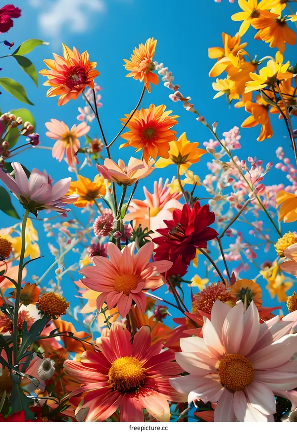 Colorful Flowers Against a Blue Sky