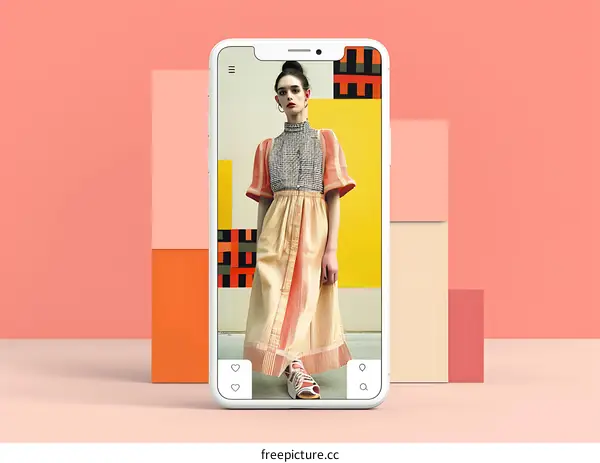 Woman In Dress Looking At Phone Screen