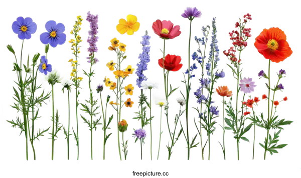 [Transparent Background PNG]Colorful Wildflower Arrangement on White Background