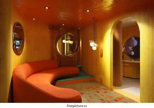 Mid Century Modern Interior Design with Orange and Yellow Colors