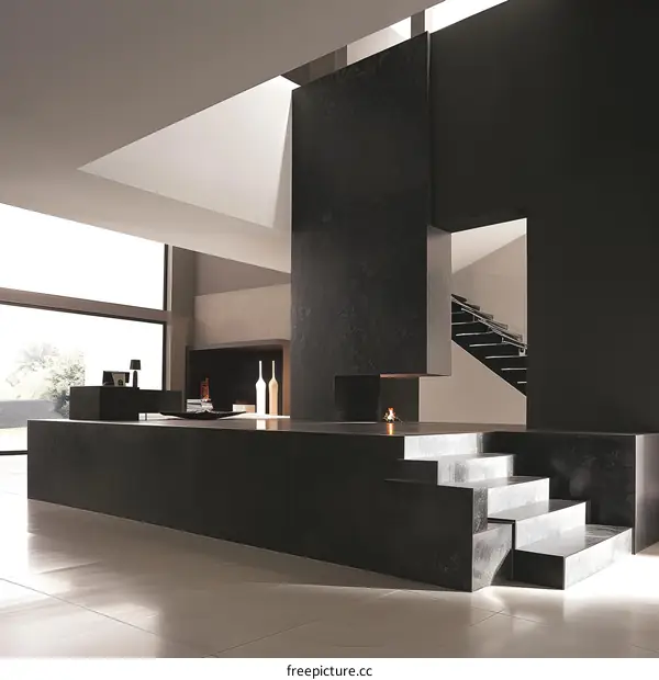 Modern Interior Design with Fireplace and Staircase