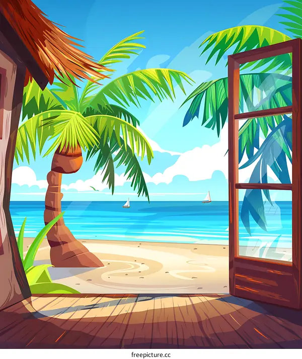 Open Door to Tropical Beach View