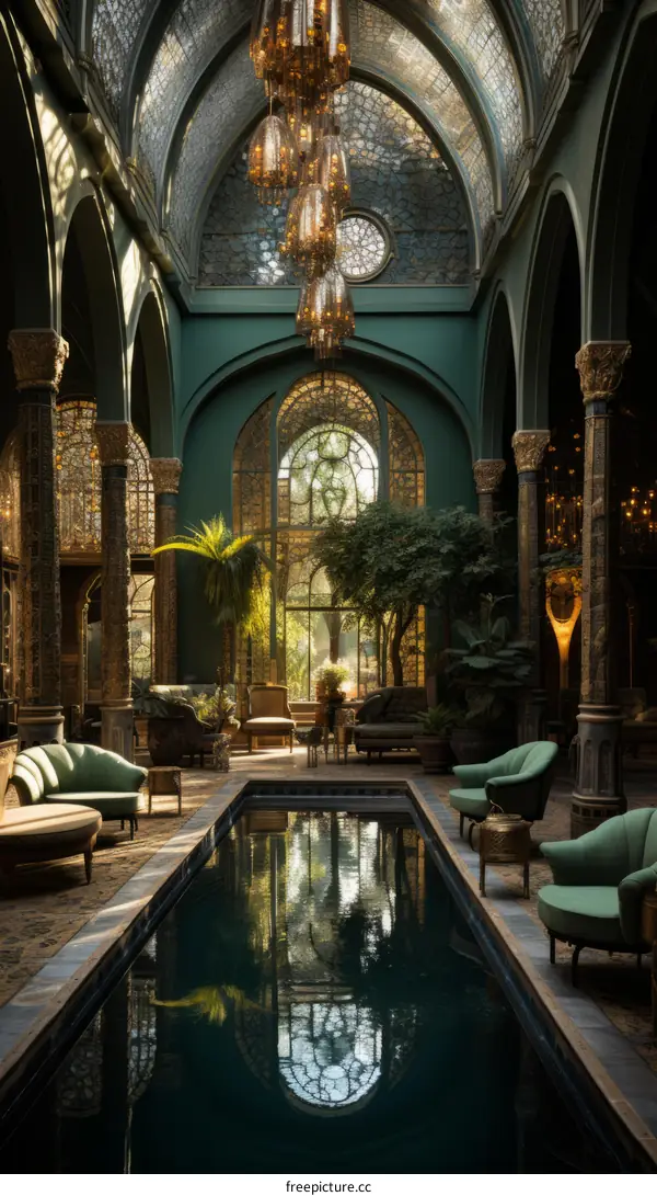 Opulent Middle Eastern Courtyard with Pool