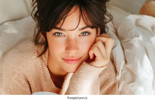 Close-up Portrait of a Beautiful Woman in a Cozy Sweater
