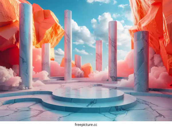 Abstract Architectural Scene with Marble Pillars