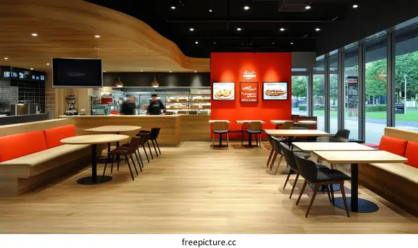 Modern Cafe Interior with Warm Wooden Accents
